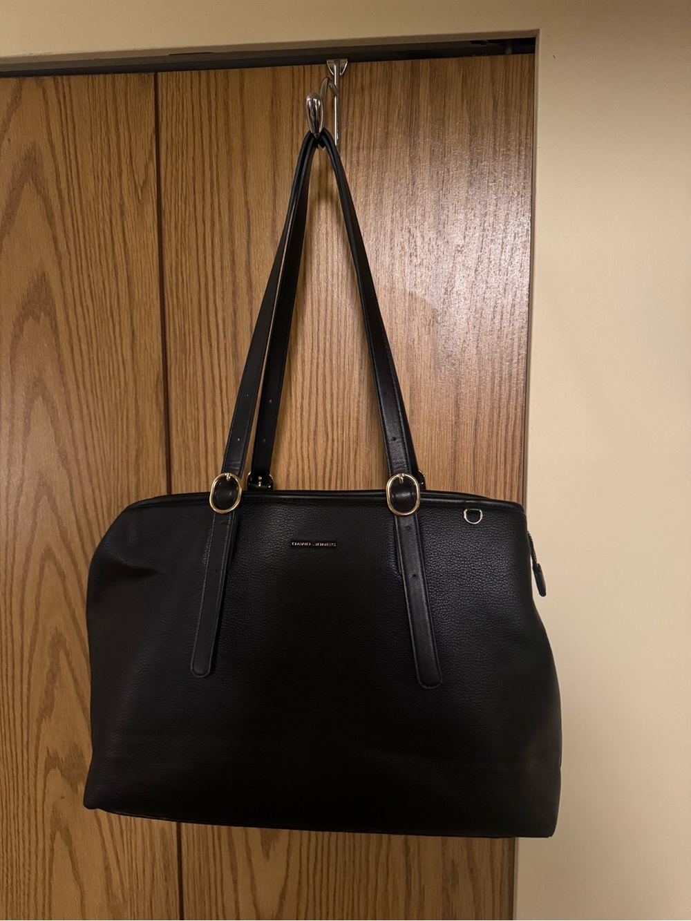 Black Leather-look Tote Bag with Gold Accents